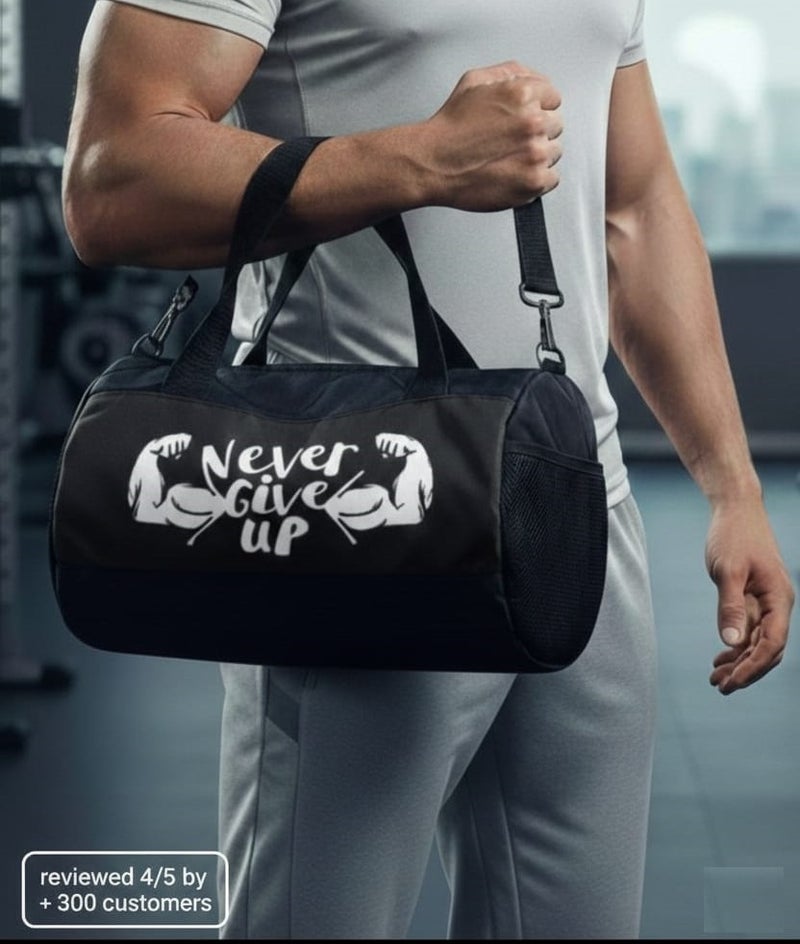 Brand Stores Never Give Up Sports Duffel Bag – Heavy Duty Canvas, Gym & Travel Use, Adjustable Strap – Black - Image 1